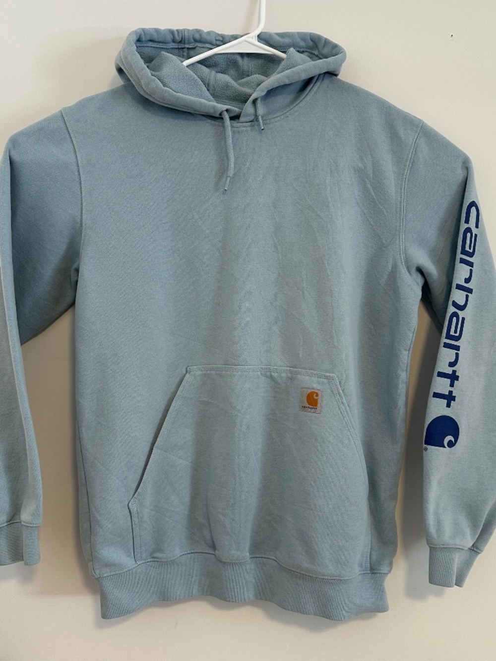 Carhartt Hoodie Sweatshirt Mens Medium Baby Blue Loose Fit Long Sleeve